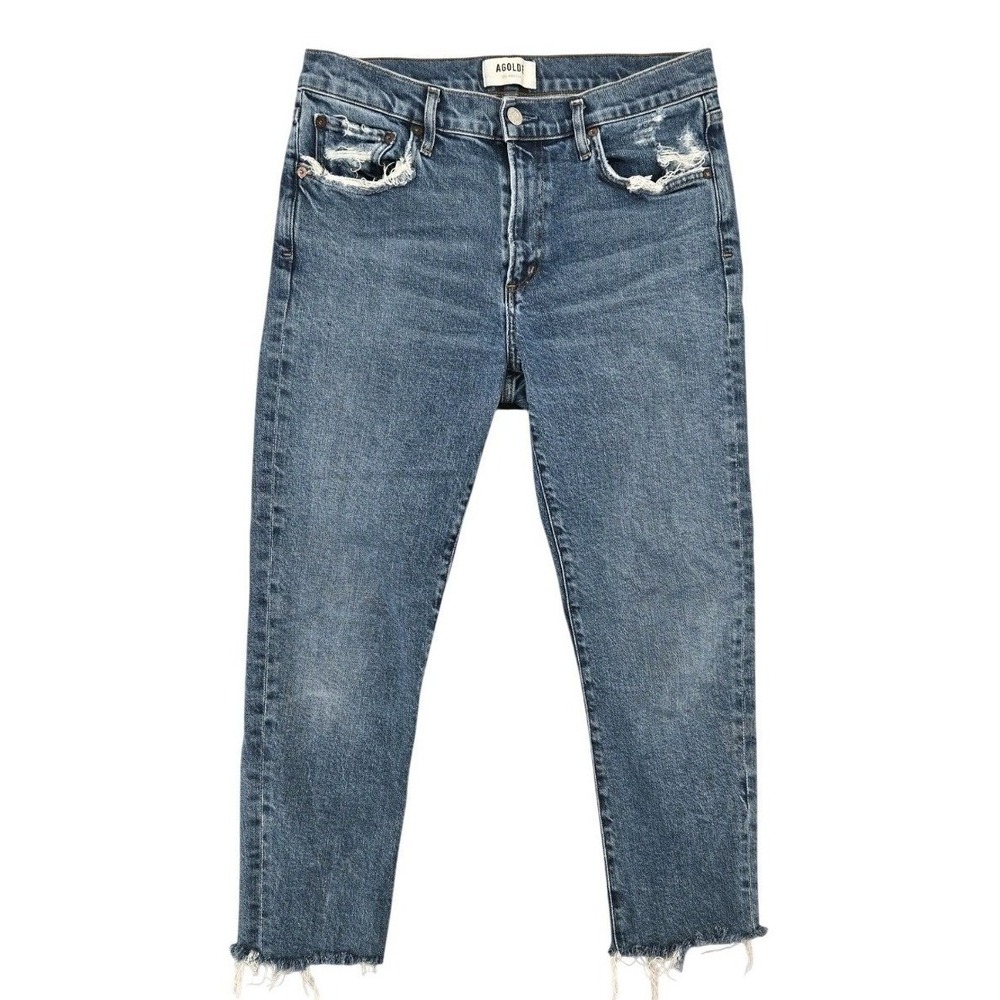 AGOLDE 28 Toni Straight Leg Jeans Womens Blue Distressed Raw Hem A133F-3002